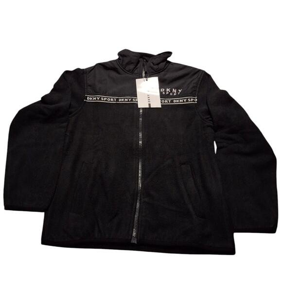 DKNY Sport Black Fleece Zip Jacket Boys M 10–12 Full Zip, Pockets, Warm Layer - Picture 1 of 6